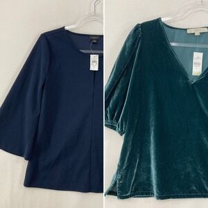 NWT Set of Two Blouses Small Ann Taylor Loft Navy and Velvet Preppy Feminine‎